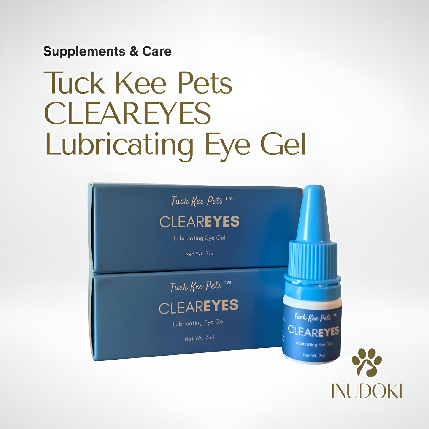 tuck kee pets cleareyes lubricating eye gel packaging on a white background