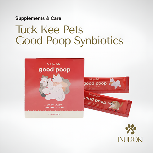 Tuck Kee Pets Good Poop Synbiotics packaging on a light gray background